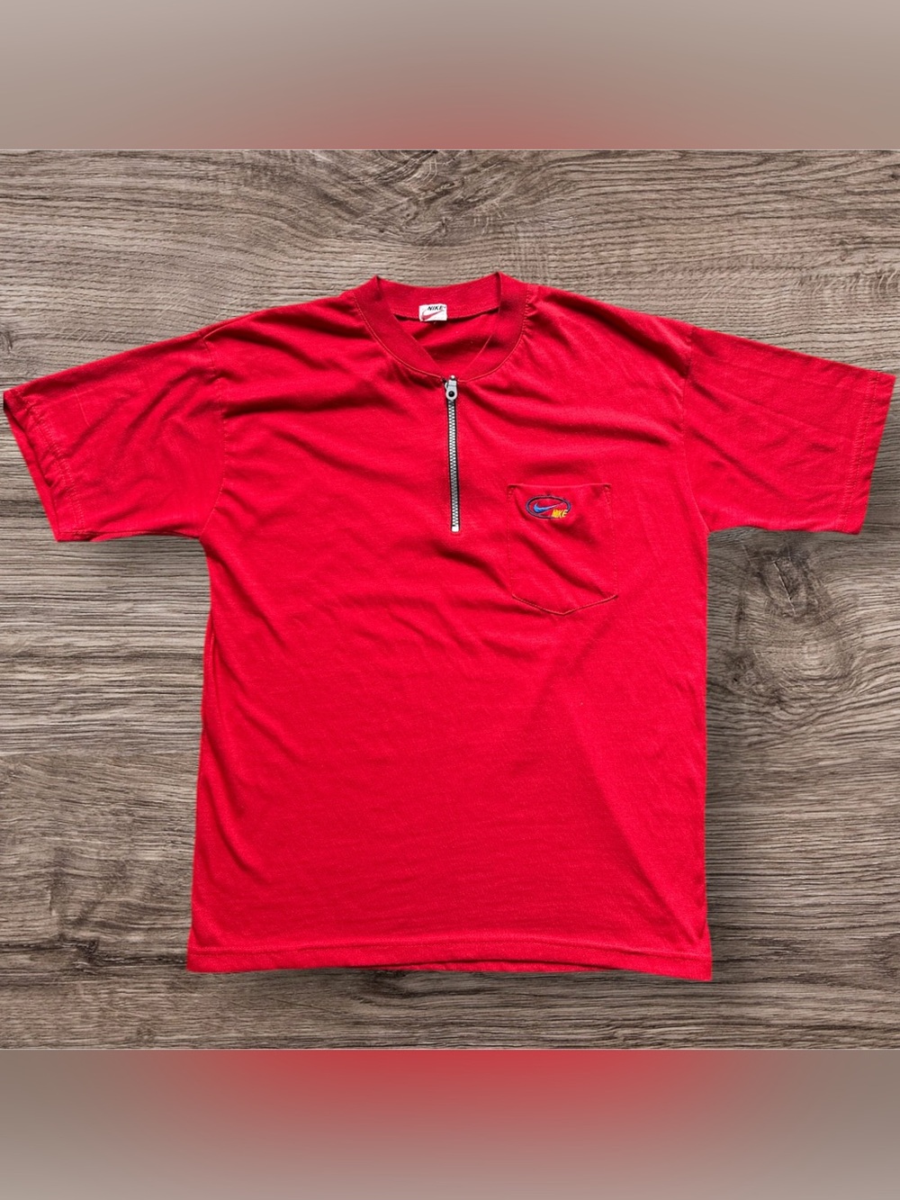 Vintage Nike Red Quarter Zip Pocket Tee Embroidered Swoosh Shirt Made in USA 90s